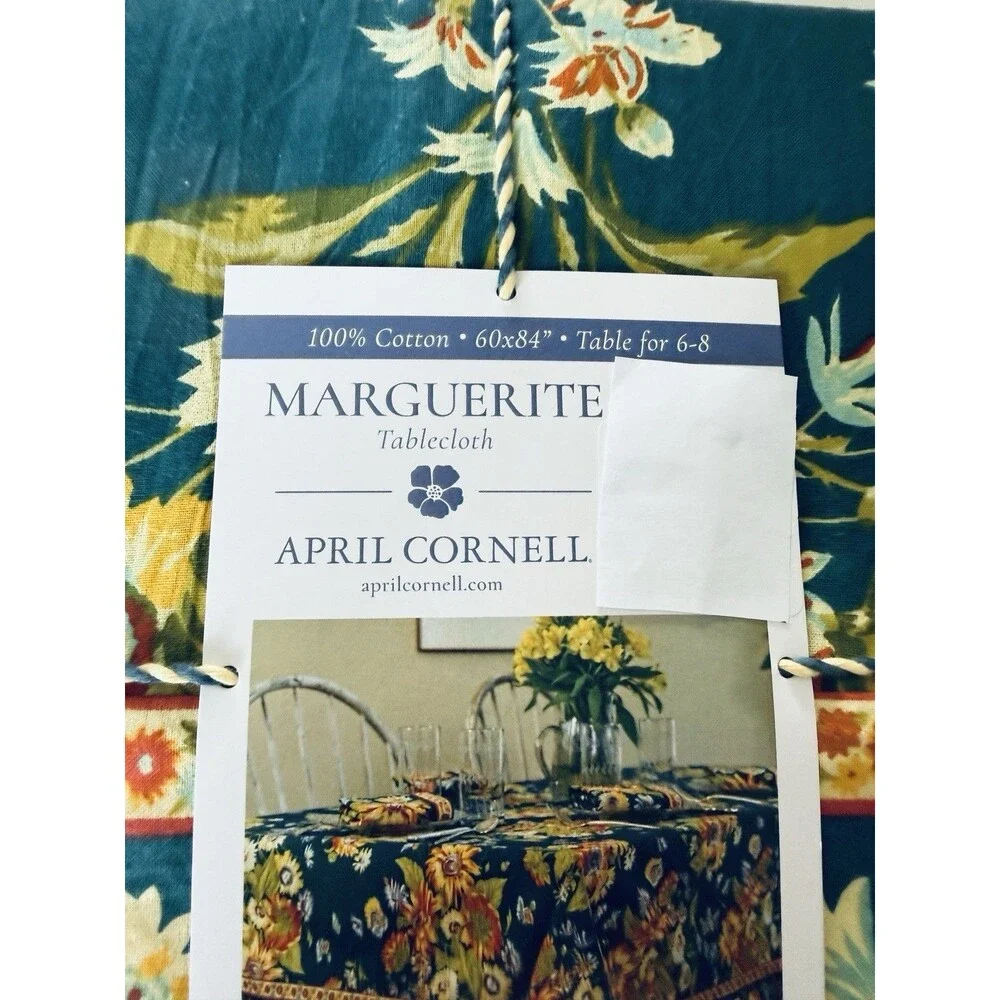 April Cornell MARGUERITE Floral Tablecloth 60x84 Blue Orange French Country